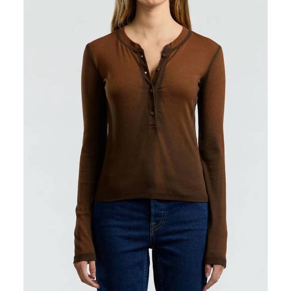 NEW COTTON CITIZEN verona henley top in chestnut cast - Picture 1 of 2